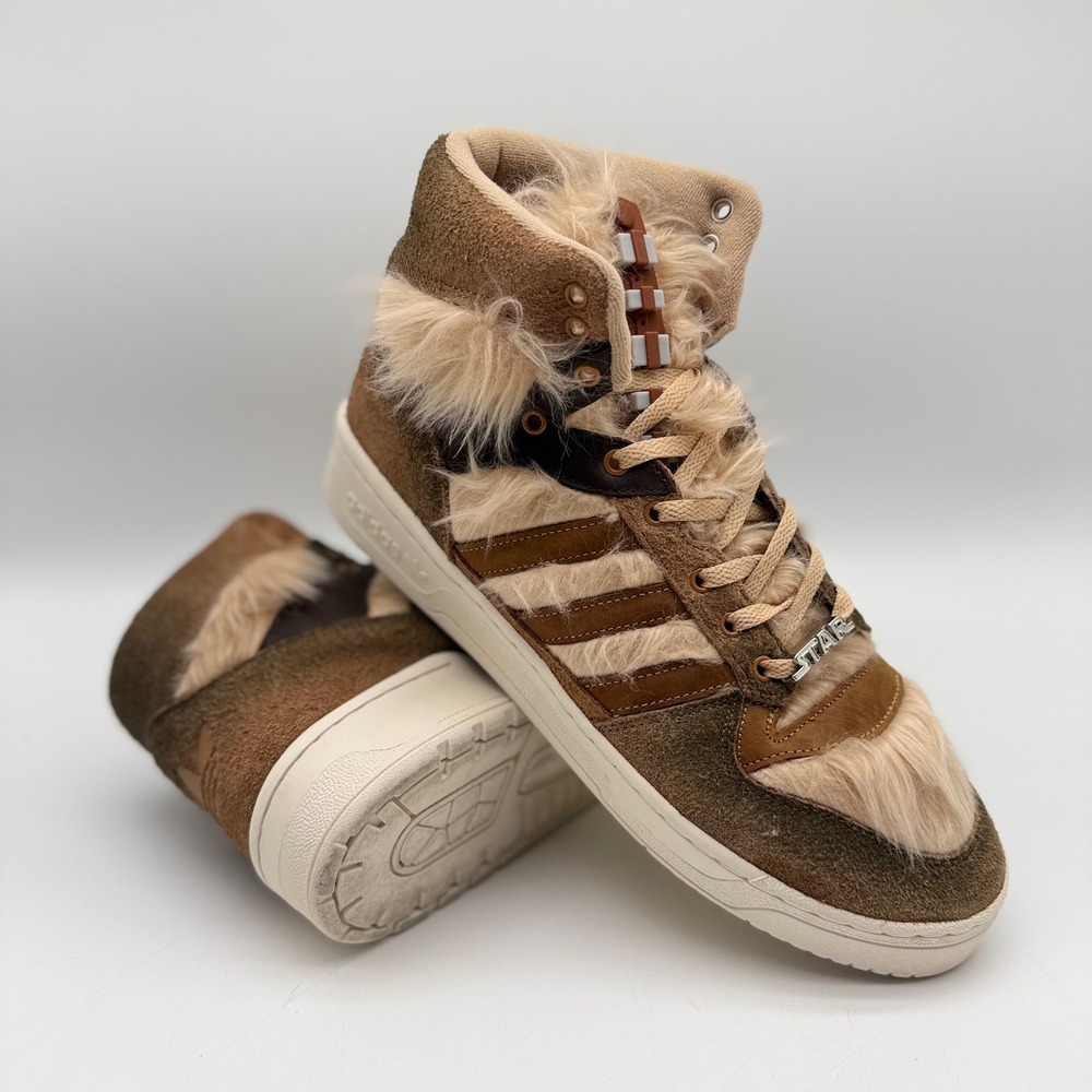 Adidas Mens 11.5 Rivalry Hi Star Wars Chewbacca Brown Faux Fur Suede FX9290